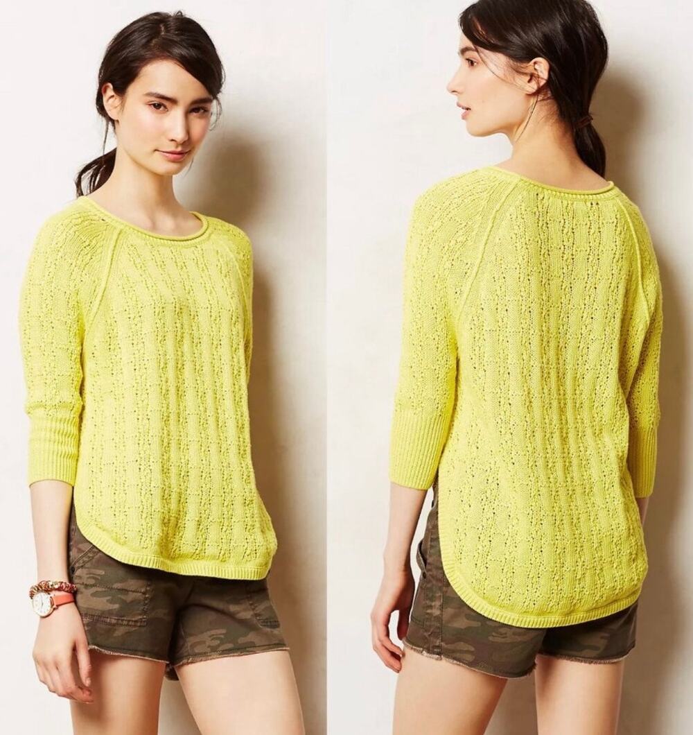 Sparrow by Anthropologie Collected Knit 3/4 Sleeve Chartruese Pullover-Size S